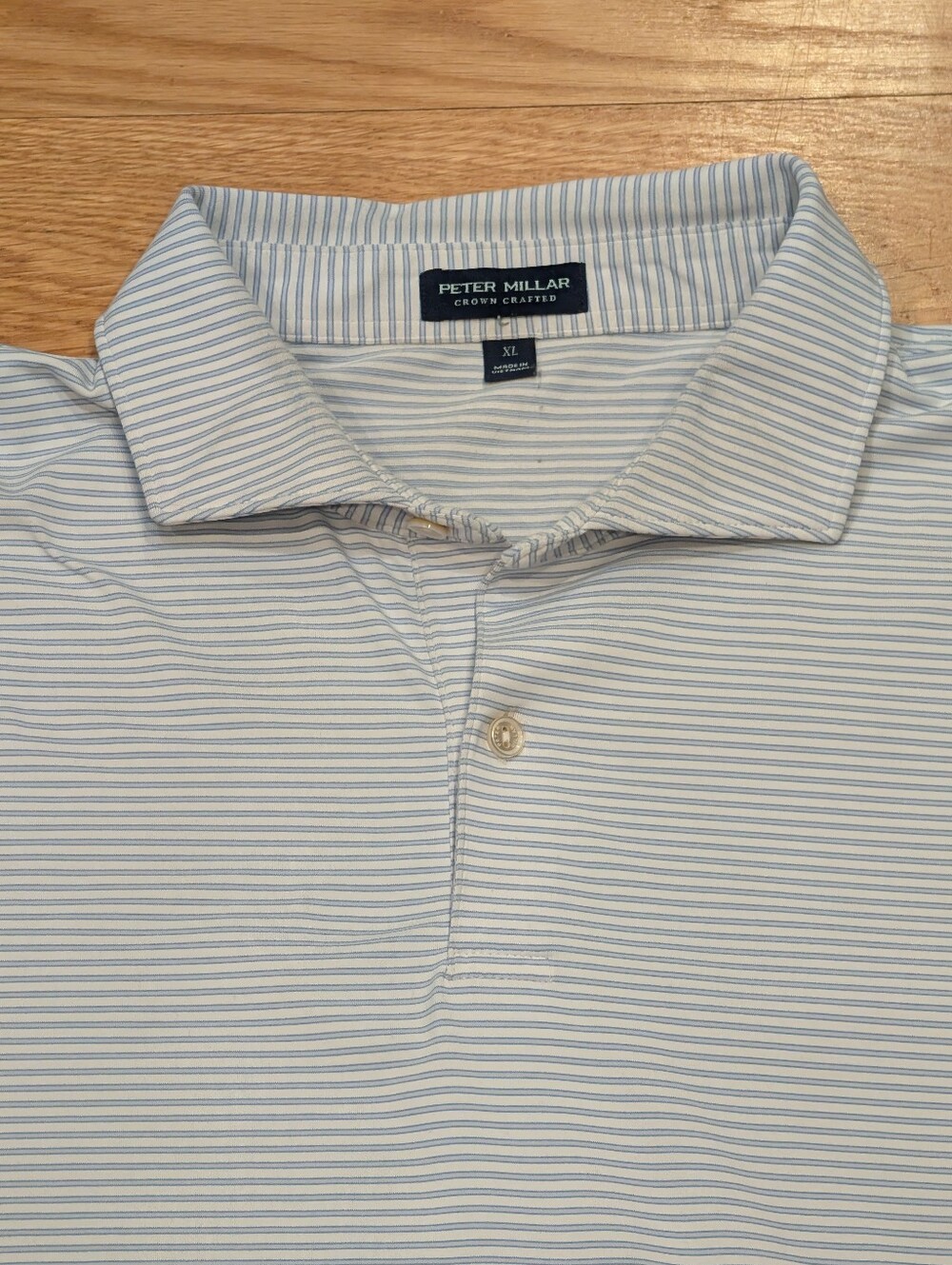 Peter Millar Crown Crafted Men's XL Light Blue Striped Performance Golf Polo